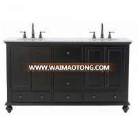 Foshan factory elegant wooden floor standing lacquer bathroom cabinet with round mirror WTS0811-8