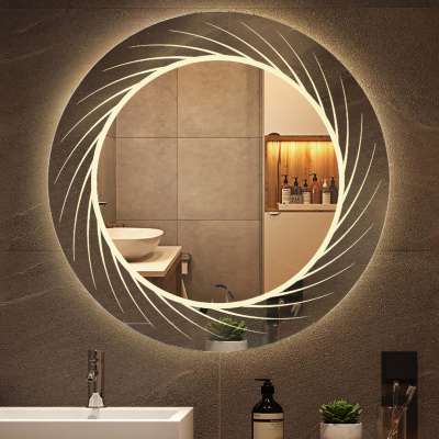 Decorative Round Style Waterproof 3000K Warm Light Bathroom LED Backlit Mirror with Laser Lighting