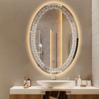 Modern Style Wall Mounted Elegant Hotel Bathroom Glass LED Mirror With Defogger Pad For Bathroom Hotel Salon