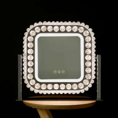 2020 New Design Rectangle Style LED Hollywood Crystal Mirror Desktop With Touch Switch and Bluetooth Function